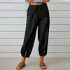 Directo de fábrica, en stock, pantalones cropped de color liso para mujer, con cordón y cintura elástica, estilo harén, disponibles en varios colores, pantalones casuales tipo linterna, envío directo disponible