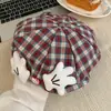 Boina Xadrez de Gatinho Fofo para Mulheres, Boina Doce e Versátil, Chapéu Octogonal Pequeno Pintor que Mostra o Rosto, Estilo K