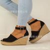 Spot wish Amazon ebay nuevo comercio exterior europeo y americano sandalias de cuña de cuerda de cáñamo de fondo ligero con boca de pez Sandalias planas para mujer