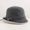 100% lujoso sombrero de cubo cálido de mezcla de lana para otoño e invierno con ala enrollada, sombrero casual de equitación que adelgaza el rostro, sombrero de cubo, sombrero de pescador para mujer