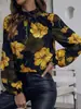 2025 Nuevo Comercio Exterior Transfronterizo Amazon Aliexpress Estampado Manga Larga Cuello Redondo Tops para Mujer