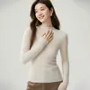 Suéter 100% cachemir puro para mujer, nueva colección otoño/invierno, color liso, tejido de canalé de un solo hilo, cuello semi-alto, jersey de manga larga