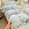 Juego de cuatro piezas bordado de terciopelo de leche grado A para otoño e invierno, estilo princesa francesa, funda de edredón de vellón de coral engrosado, sábana bajera y juego de ropa de cama