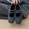 Zapatos Mary Jane de Piel para Mujer que Aumentan la Altura para Mujeres Bajitas, Invierno 2025, Zapatos Individuales Cálidos con Forro de Lana, Correa de Doble Hebilla, Color Gris