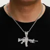 TEMU caliente diamantes de imitación completos aleación de pistola colgante hip hop transfronterizo cadena cubana collar de hombre joyería fabricantes al por mayor