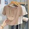 Playera de Nicho de Diseño Delgado de Manga Corta para Mujer 2025 Verano Nuevo Estilo Top Chic Hombro Derecho Corto Camisa Hermosa