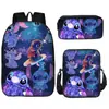 Mochila Nueva de Comercio Exterior Puntada Anime Periférico Estampada Bolsa Escolar Juego de Tres Piezas Bolso de Hombro Estuche para Lápices Bolsa para el Almuerzo