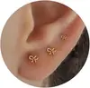 Brincos de Estrela de Oito Pontas Pequena, Laço e Coração com Galvanoplastia de Ouro Real em Latão, Venda Quente Europeia e Americana, Conjunto de Três Peças