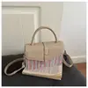 Bolso tejido estilo coreano para mujer, nuevo de moda 2026, bolso cuadrado pequeño versátil de bloques de color, bolso cruzado casual de alta gama para el día a día