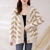 Estilo coreano 2024 outono e inverno novo cardigan de malha feminina Plaid estilo ocidental exterior top elegante suéter casaco feminino