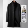 Abrigo de Lana Hecho a Mano para Hombre, de Longitud Media, con Cuello Alto, Estilo de Negocios Juvenil, Chaqueta con Forro de Plumas Desmontable