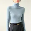 Suéter de punto ajustado de cuello alto para mujer, otoño e invierno, capa interior ajustada, capa base de punto, suéter con cuello fruncido, blanco, talla única