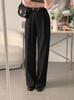 Pantalones Casuales Rectos de Pierna con Bolsillos Dobles, Caída, Cintura Alta Adelgazante, Versátiles, de Primavera y Otoño, Estilo Coreano Chic, Sencillos, de Nicho, para Viajar