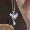 Collar de Lirio Mariposa en Anillo Moda para Mujer Nuevo Estilo Chino Temperamento Gama Alta Lujo Ligero Borla de Seda Cadena para Clavícula de Mariposa