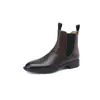 Otoño e invierno 2023 Nuevas botas cortas retro de piel de vaca encerada con punta redonda y tacón bajo Botas Chelsea de tacón grueso estilo británico para mujer