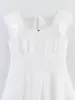Verão 2025 Nova Roupa Feminina Estilo Europeu e Americano Moda Simples Chiffon Saute Manga Folha de Lótus Vestido