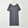 Vestido Modal Solto Plus Size Europeu e Americano Transfronteiriço para Mulheres, Vestido de Verão Fino de Manga Curta com Lindo Design nas Costas, Camisola Emagrecedora de Comprimento Médio