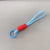 Cordón para Teléfono Móvil de Color Bloqueado de 5 mm, Estilo Corto, Correa de Muñeca Trenzada Gruesa Anudada, Cordón con Llavero de Felpa, Correa Anti-Pérdida
