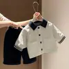 Conjunto de roupas infantis, jaqueta reversível para meninos e meninas, agasalho da primavera/outono estiloso e fofo, conjunto da moda