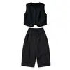 Conjunto de Roupa para Meninas Outono 2026 Novo Estilo Crianças Maiores Primavera Outono Colete Camiseta Básica Outono Casual Cropped Calça Wide Leg