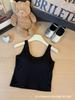 Moda Verão Colete de Algodão Puro Lindo nas Costas em Forma de U com Alças Largas e Bojo Fixo Integrado Camiseta Regata Modeladora