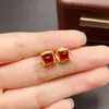 Pendientes Transfronterizos de Granate Natural para Mujer, Joyería de Plata 925 de Alta Gama de Nicho, Tamaño 6*6, Venta Directa de Fábrica