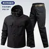 Conjunto de chaqueta para exteriores para hombre, resistente al desgaste, resistente a la suciedad, repelente al agua, camuflaje de malla, ropa de trabajo, ropa táctica para exteriores