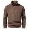 Sudadera de media cremallera de cuello alto para hombre de otoño e invierno transfronteriza, color liso, cuello alto, media cremallera, engrosada, ajuste holgado, jersey informal