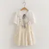 Mono Estilo Universitario Dulce con Lazo + Camisa de Manga Corta con Corbata Conjunto de Dos Piezas Venta al por Mayor
