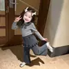 Top de Manga Larga a Rayas Estilo Universitario para Niñas Primavera y Otoño, Conjunto Estilo Coreano para Bebé, Pantalones Acampanados al por Mayor para Niños