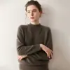 Tricô de Caxemira Outono e Inverno Feminino Sete Pontos Raglan Manga Longa Versátil Solto Moda Camisa Base Gola Alta Meia Pulôver
