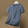 Camiseta de seda de hielo de verano para hombre, cuello redondo, color sólido, ropa de secado rápido, manga corta, deportiva, holgada, fina, transpirable, de media manga