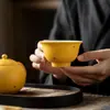Amarillo Limón Dorado Salpicado Taza de Té Prensada a Mano Cerámica Taza Maestra Personal para el Hogar Set de Té Kung Fu Taza de Té Taza Única Estilo Chino