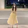 Novedad Francesa Vestido Amarillo sin Mangas Adelgazante de Cintura Chaleco de Playa Vestido Tarta para Verano