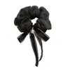 Goma para el pelo de alta gama con lazo de gasa y perlas, con flores, elegante y delicada, para mujeres, perfecta para coletas