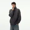 Cárdigan de Punto Estilo Americano Chaqueta con Cremallera para Hombre Otoño Invierno Marca de Moda Estilo Perezoso Suéter Tacto de Alta Gama Chaqueta con Capucha de Color Sólido