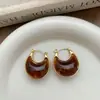 Brincos Âmbar Retrô Franceses para Mulheres, Brincos de Metal Maillard com Cores Contrastantes, Tarraxas Ovais, Atmosfera Outono/Inverno, Acessório Versátil