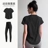 Traje de Ropa de Yoga de Malla para Mujer Ropa de Entrenamiento de Pilates Manga Corta Delgado Holgado Secado Rápido Running Deportes Fitness Top