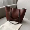 Bolso de Mano de Gran Capacidad Otoño e Invierno 2022 Bolso Tote Retro Transfronterizo Bolso de Hombro Sencillo Bolso Cruzado con Textura de Cadena