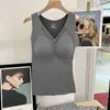 Colete Quente de Grafeno Feminino com Forro de Fleece Cinto de Veludo Aquecido Espessado Almofada de Peito Base Interna de Copo Peça Única Top Outono e Inverno