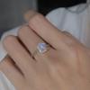 Anillo de plata S925 con incrustaciones de piedra lunar azul natural retro, cristal dorado para cabello, cristal blanco, apertura ajustable, diseño de nicho