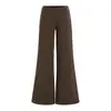 Calça Flare Forrada com Lã para Caminhada, Moda Nova Outono e Inverno Versátil Cintura Alta Justa Cor Sólida Casual Perna Larga Longa para Mulheres