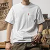 Camiseta Falsa de Dos Piezas de Manga Corta, Algodón Puro de Peso Pesado, Bloques de Color Bordados, Casual de Verano Estilo Americano con Bolsillo, Cuello Redondo, Holgada, Manga Media