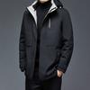 Jaqueta de Penas da Moda com Capuz Removível para Homens, Comprimento Médio, Inverno 2026, Espessa e Quente, Casaco de Exterior Masculino
