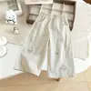 Pantalones Largos Sueltos de Algodón Puro Bordado para Niñas de Primavera y Otoño, Dibujos Animados Lindos Versátiles Casuales de Pierna Ancha, Pantalones de Moda