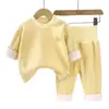 Conjunto de ropa interior térmica para bebé, ropa de otoño para invierno con forro polar, cintura alta para proteger la barriga, pijamas para niños