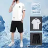 [Entrega Rápida] Traje Deportivo para Hombre Verano Transpirable Casual que Absorbe la Humedad Traje de Manga Corta con Shorts Conjunto de Dos Piezas de Seda de Hielo
