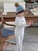 Conjunto de Ropa de Otoño para Niños Anmeiya, Algodón de Colores, Forro Polar Suave, Cintura Alta, Protección Abdominal, Cuello Alto, Puños, Ropa de Casa para Niños