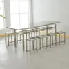 Mesa e cadeira de fast food 6 pessoas mesa e cadeira de refeitório banqueta suspensa de aço inoxidável mesa de jantar combinação de mesa e cadeira para refeitório escolar de empresa