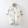 Mameluco Acolchado de Algodón Fino para Bebé 40g Otoño/Invierno Manga Larga Algodón Puro Sin Huesos Clase A Ajustado Bodysuit Engrosado Cálido Traje de Gateo